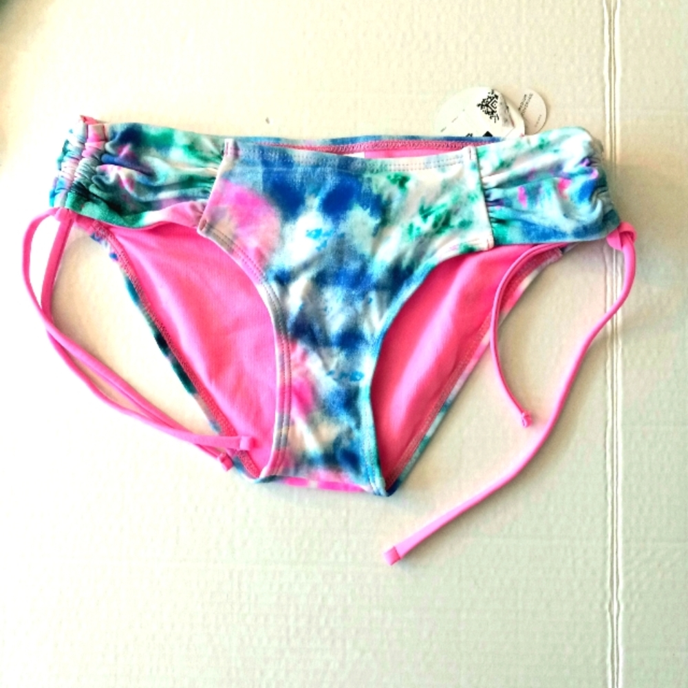 Decree size S pink tie dye bikini bottom with side tie detail